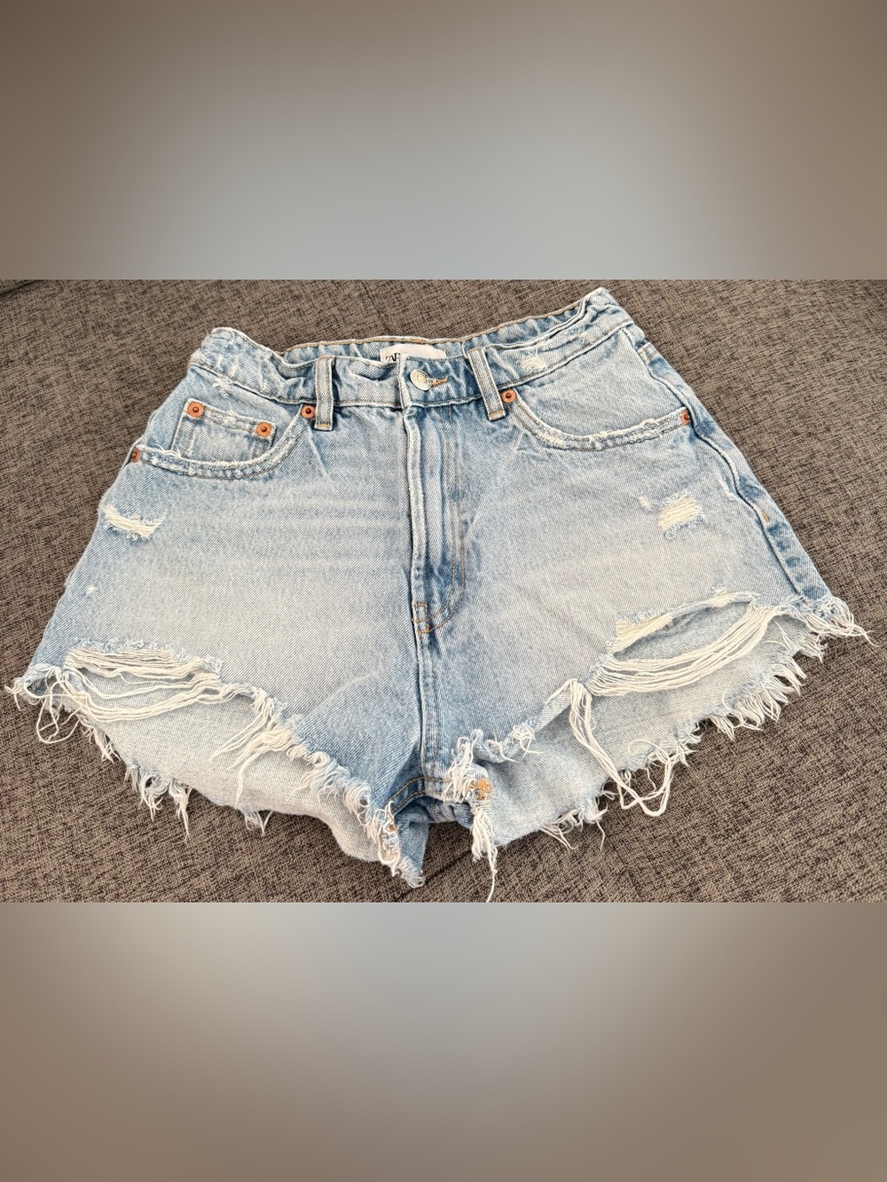 Zara Light Blue Frayed Hem Denim Shorts